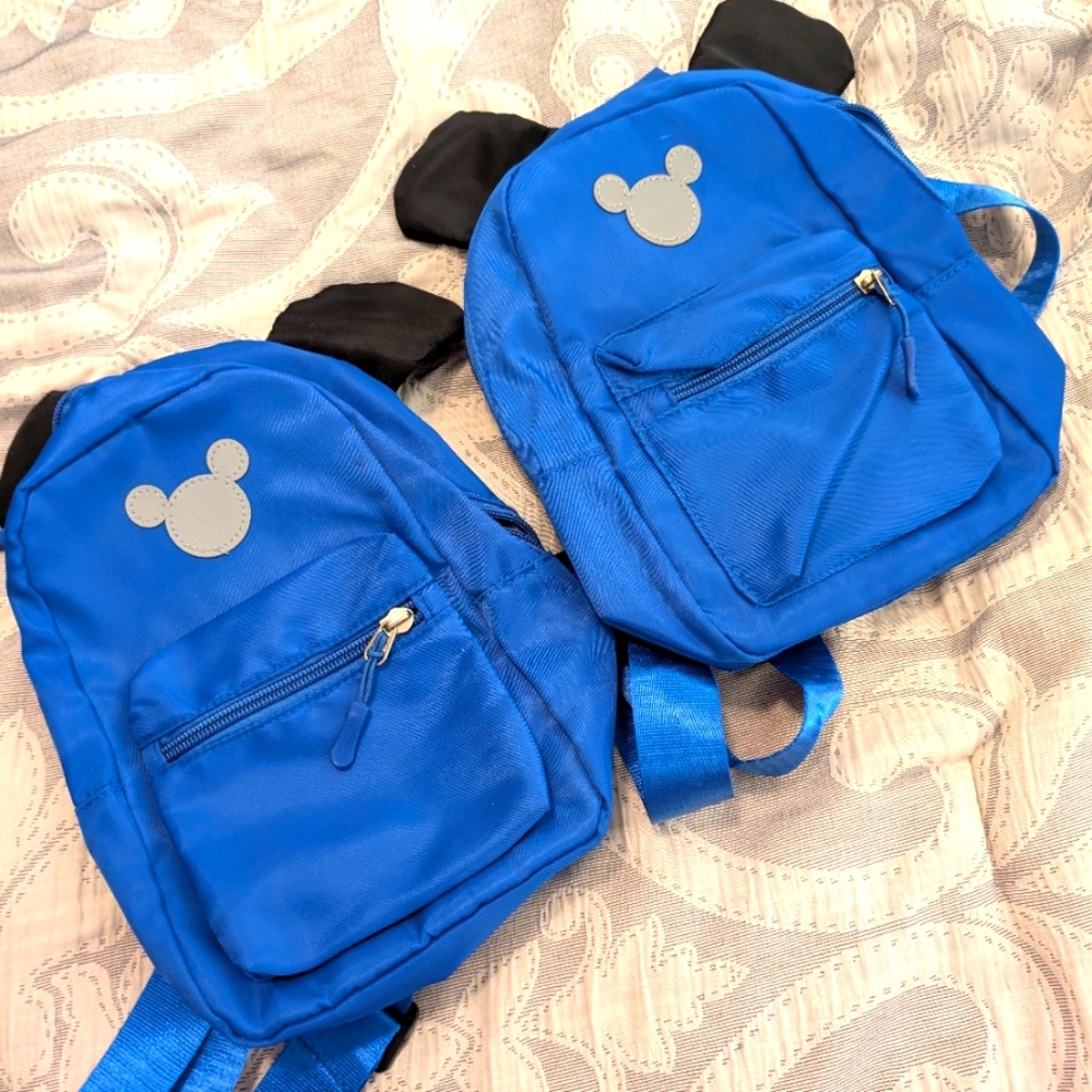 2 Blue Kids Backpack with Mouse Ears
